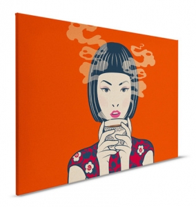 Obraz na plátně Walls by Patel 2 – Stylizovaná žena s šálkem v moderním japonském stylu