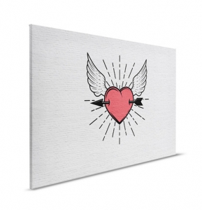 Obraz na plátně Walls by Patel 2 – Srdce s křídly a šípem tattoo