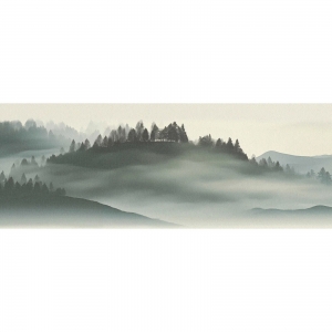 Dekorační Bordura – Mlžné horské panorama v odstínech šedé