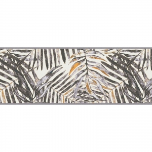 Vliesová bordura SK-Borten – žluto-šedé listy, moderní motiv