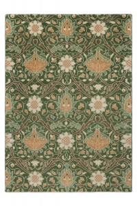 Designový koberec Morris & Co Montreal Forest s květinovo-listovým vzorem v hlubokých zelených a přírodních tónech