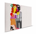 Obraz na plátně – moderní figuralní umění s dvojicí lidí v objetí, barevný a geometrický motiv