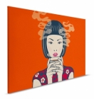 Obraz na plátně se stylizovanou ženou držící šálek horkého nápoje v japonském stylu